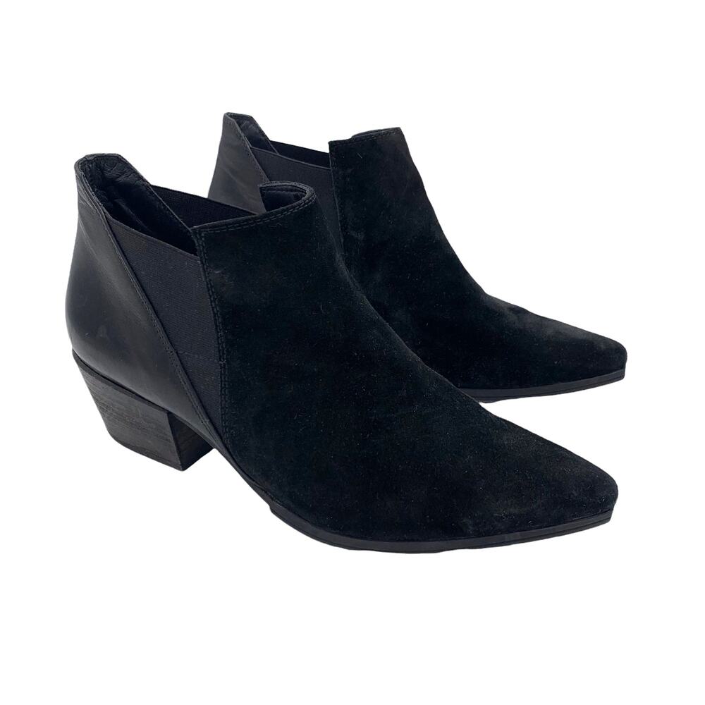 Paul Green Black Booties Ankle Boots Size 5 Leather Suede Pull On Pointy Toe